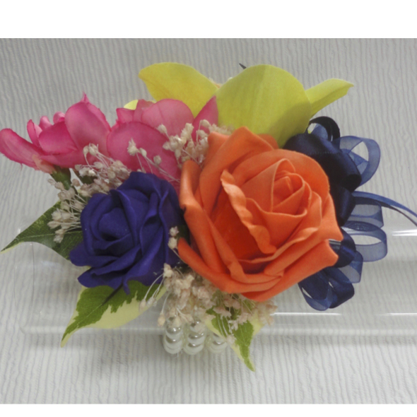 Tropical Pink, Orange, Lime & Purple Wrist Corsage